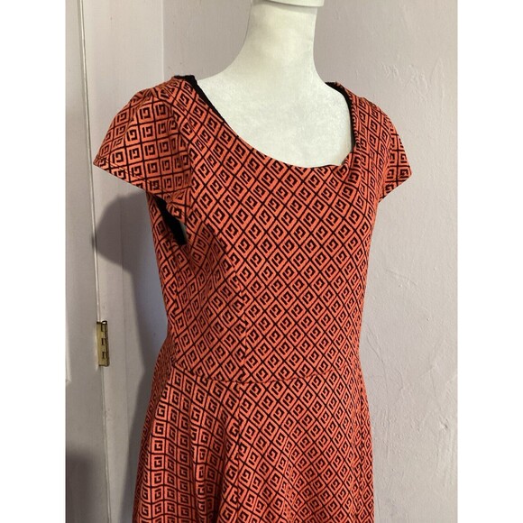 Maeve Orange Black Geo A-Line Mini Pullover Dress Cap Sleeve Knit M - Picture 2 of 6
